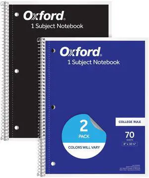 Spiral Notebooks, 2 Pack, 1 Subject, College Ruled Notebooks for School, 8 x 10.5 Inches, 70 Sheets, Assorted Colors, Back to School Supplies (1002522) Spiral Notebooks, 2 Pack, 1 Subject, College Ruled Notebooks for School, 8 x 10.5 Inches, 70 Sheets, Assorted Colors, Back to School Supplies (1002522)