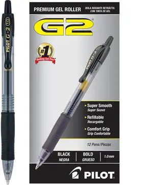 Pilot G2 Premium Refillable & Retractable Rolling Ball Gel Pens, Bold Point, Bold Gel Pens, 1.0mm, Black Ink, 12-Pack Pilot G2 Premium Refillable & Retractable Rolling Ball Gel Pens, Bold Point, Bold Gel Pens, 1.0mm, Black Ink, 12-Pack
