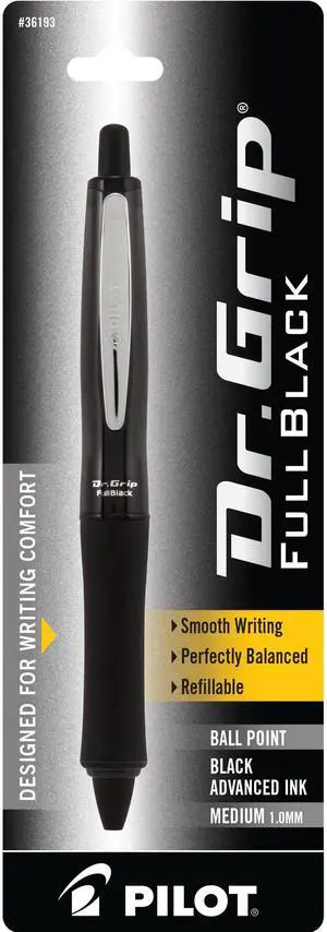 PILOT Dr. Grip FullBlack Refillable & Retractable Ballpoint Pen, Medium Point, Black Ink, Single Pen (36193)- Ideal for School, Journaling & Office Writing PILOT Dr. Grip FullBlack Refillable & Retractable Ballpoint Pen, Medium Point, Black Ink, Single Pen (36193)- Ideal for School, Journaling & Office Writing