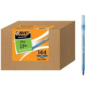 BIC Round Stic Xtra Life Blue Ballpoint Pens, Medium Point (1.0mm), 144-Count Pack of Bulk Pens, Flexible Round Barrel for Writing Comfort, No. 1 Selling Ballpoint Pens BIC Round Stic Xtra Life Blue Ballpoint Pens, Medium Point (1.0mm), 144-Count Pack of Bulk Pens, Flexible Round Barrel for Writing Comfort, No. 1 Selling Ballpoint Pens