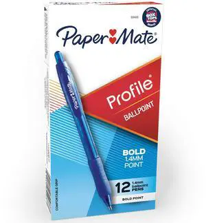 Paper Mate Profile Retractable Ballpoint Pens, Bold Point (1.4mm), Blue Ink, 12 Count - Writing, Office, Teacher Supplies Paper Mate Profile Retractable Ballpoint Pens, Bold Point (1.4mm), Blue Ink, 12 Count - Writing, Office, Teacher Supplies