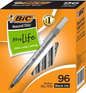 Round Stic Xtra Life Ballpoint Pens - 1mm, Pack of 96 Black Pens Round Stic Xtra Life Ballpoint Pens - 1mm, Pack of 96 Black Pens