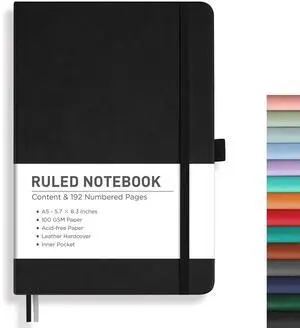 Lined Journal Notebook, 192 Numbered Pages, A5 Size (5.7'' x 8.3'') Lined Journal Notebook, 192 Numbered Pages, A5 Size (5.7'' x 8.3'')