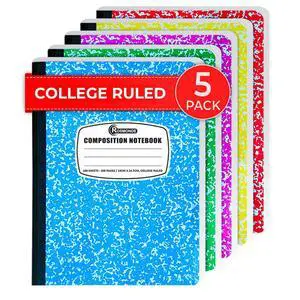 5 Pack Composition Notebooks College Ruled, 200 No Bleed Pages (100 Sheets) 9-3/4x7-1/2 Notebooks for Work, Back to School Supplies for College Students, Notebooks for Women, Colors May Repeat 5 Pack Composition Notebooks College Ruled, 200 No Bleed Pages (100 Sheets) 9-3/4x7-1/2 Notebooks for Work, Back to School Supplies for College Students, Notebooks for Women, Colors May Repeat
