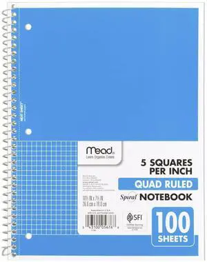 Spiral Notebook, 1 Subject, Graph Ruled Paper, 7-1/2" x 10-1/2", 100 Sheets, Blue (05676AY7) Spiral Notebook, 1 Subject, Graph Ruled Paper, 7-1/2" x 10-1/2", 100 Sheets, Blue (05676AY7)
