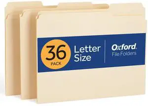 File Folders, 36 Pack, Letter Size (8.5" x 11"), 3 Tabs, Durable Manila Paper, for School, Office & Home Document Organization File Folders, 36 Pack, Letter Size (8.5" x 11"), 3 Tabs, Durable Manila Paper, for School, Office & Home Document Organization