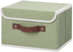 Storage Bin with Lid Storage Boxes with PU Leather Handles PP Plastic Board Decorative Foldable Lidded Cotton Linen Fabric Home Cubes Baskets Closet Organizer Container - Green, Small Size Storage Bin with Lid Storage Boxes with PU Leather Handles PP Plastic Board Decorative Foldable Lidded Cotton Linen Fabric Home Cubes Baskets Closet Organizer Container - Green, Small Size