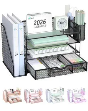 Desk File Organizer, 4 Tier Desktop Paper Letter Tray Organizer with Drawer and 2 Pen Holders, Office Desk Accessories & Workspace Organizers for Office, Home Supplies(DO005DH-B), 1 Pack, Black Desk File Organizer, 4 Tier Desktop Paper Letter Tray Organizer with Drawer and 2 Pen Holders, Office Desk Accessories & Workspace Organizers for Office, Home Supplies(DO005DH-B), 1 Pack, Black