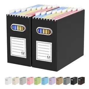File Organizer Box, Portable Collapsible Cardboard File Folder Organizer with Handle for Letter Size Hanging Files, Document Storage Box for Home Office & Classroom (2 Packs, Black) File Organizer Box, Portable Collapsible Cardboard File Folder Organizer with Handle for Letter Size Hanging Files, Document Storage Box for Home Office & Classroom (2 Packs, Black)