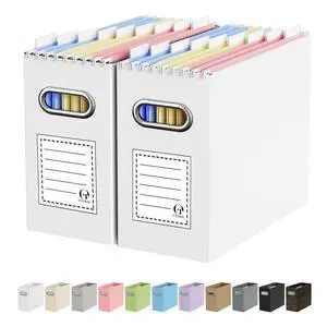 File Organizer Box, Portable Collapsible Cardboard File Folder Organizer with Handle for Letter Size Hanging Files, Document Storage Box for Home Office & Classroom (2 Packs, White) File Organizer Box, Portable Collapsible Cardboard File Folder Organizer with Handle for Letter Size Hanging Files, Document Storage Box for Home Office & Classroom (2 Packs, White)