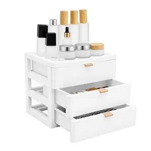 Desktop Storage Box with 3 Drawers, White Plastic Drawer Organizer for Office Desk Vanity, Small Stackable Cosmetic Storage Unit for Makeup School Supplies, Compact Tabletop Organizer, 10.24x7.95 Inch Desktop Storage Box with 3 Drawers, White Plastic Drawer Organizer for Office Desk Vanity, Small Stackable Cosmetic Storage Unit for Makeup School Supplies, Compact Tabletop Organizer, 10.24x7.95 Inch