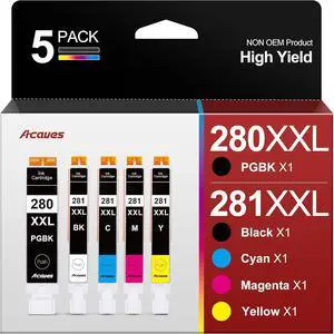 280XXL 281XXL Ink Cartridges High Page Yield (5-Pack) Compatible for Canon PGI-280XXL CLI-281XXL Ink 280 281 Ink Cartridges Work with TR8620a TR8620 TR8520 TR8600 TS9521C TR7520 Printer, PGBK BK C M Y 280XXL 281XXL Ink Cartridges High Page Yield (5-Pack) Compatible for Canon PGI-280XXL CLI-281XXL Ink 280 281 Ink Cartridges Work with TR8620a TR8620 TR8520 TR8600 TS9521C TR7520 Printer, PGBK BK C M Y