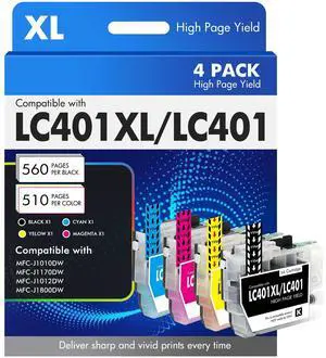 LC401XL LC401 MFC-J1010DW Ink Cartridges for Brother Printer LC 401 401XL for MFC-J1010DW MFC-J1170DW MFC-J1012DW MFC-J1800DW MFC J1010DW - 4 Pack High Yields Black Cyan Magenta Yellow LC401XL LC401 MFC-J1010DW Ink Cartridges for Brother Printer LC 401 401XL for MFC-J1010DW MFC-J1170DW MFC-J1012DW MFC-J1800DW MFC J1010DW - 4 Pack High Yields Black Cyan Magenta Yellow
