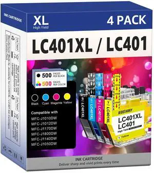 LC401XL Ink Cartridges Compatible for Brother Ink Cartridges LC401 LC401XL for Brother MFC-J1010DW MFC-J1012DW MFC-J1170DW MFC-J1800DW Printer Ink (Black Cyan Magenta Yellow, 4 Pack) LC401XL Ink Cartridges Compatible for Brother Ink Cartridges LC401 LC401XL for Brother MFC-J1010DW MFC-J1012DW MFC-J1170DW MFC-J1800DW Printer Ink (Black Cyan Magenta Yellow, 4 Pack)
