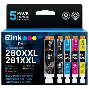 PGI-280XXL CLI-281XXL Compatible for Canon tr8620a Ink cartridges 280XXL 281XXL for Canon 280 281 Ink cartridges to use PIXMA TR8620 TS6320 TR7520 TS6120 TS6220 TS8220 TS9520 (5 Packs) PGI-280XXL CLI-281XXL Compatible for Canon tr8620a Ink cartridges 280XXL 281XXL for Canon 280 281 Ink cartridges to use PIXMA TR8620 TS6320 TR7520 TS6120 TS6220 TS8220 TS9520 (5 Packs)