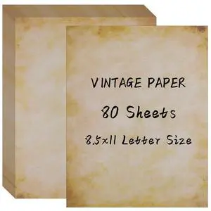 80 Sheets Vintage Paper, 8.5" x 11" Letter Size Printer Paper, Antique Stationery for Writing, Double-sided Aged Parchment Paper for Printing, Decorative Old Look for Invites Resume 80 Sheets Vintage Paper, 8.5" x 11" Letter Size Printer Paper, Antique Stationery for Writing, Double-sided Aged Parchment Paper for Printing, Decorative Old Look for Invites Resume