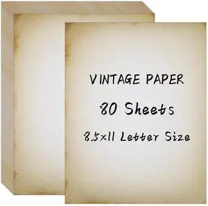 80 Sheets Vintage Paper, 8.5" x 11" Antique Stationary Paper for Writing, Letter Size Printer Paper, Double-sided Aged Parchment for Printing 80 Sheets Vintage Paper, 8.5" x 11" Antique Stationary Paper for Writing, Letter Size Printer Paper, Double-sided Aged Parchment for Printing