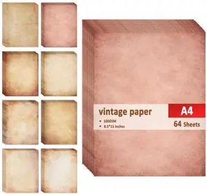 64 Sheets Vintage Paper, 8.5 X 11 Letter Size, Aged Antique Paper for Writing, Double-sided Decorative Printer Paper for Invites, Diploma, Art, Craft, Resume 64 Sheets Vintage Paper, 8.5 X 11 Letter Size, Aged Antique Paper for Writing, Double-sided Decorative Printer Paper for Invites, Diploma, Art, Craft, Resume