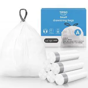 Small Trash Bags Drawstring 1.6 Gallon, Pre-Cut Mini Garbage Bags for 1.2-1.8 Gallon Trash Bins, 120 Count (Code A) Small Trash Bags Drawstring 1.6 Gallon, Pre-Cut Mini Garbage Bags for 1.2-1.8 Gallon Trash Bins, 120 Count (Code A)