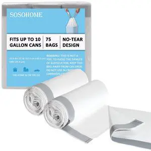 10 Gallon Trash Bags Drawstring, 1 Mil Thick White Garbage Bag for Office Kitchen, 75 Count 10 Gallon Trash Bags Drawstring, 1 Mil Thick White Garbage Bag for Office Kitchen, 75 Count