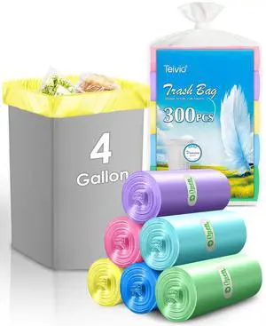 4 Gallon 300pcs Trash Bags Colorful Clear Garbage Bags, Bathroom Trash Can Bin Liners, Small Plastic Bags for home office kitchen, fit 12-15 Liter, 3,3.5,4.5 Gal,Multicolor 4 Gallon 300pcs Trash Bags Colorful Clear Garbage Bags, Bathroom Trash Can Bin Liners, Small Plastic Bags for home office kitchen, fit 12-15 Liter, 3,3.5,4.5 Gal,Multicolor