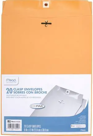 Envelopes, 9" x 12", Clasp Closure, Brown Kraft All-Purpose 24-lb Paper Mailing Envelopes, 20 Count (76020) Envelopes, 9" x 12", Clasp Closure, Brown Kraft All-Purpose 24-lb Paper Mailing Envelopes, 20 Count (76020)
