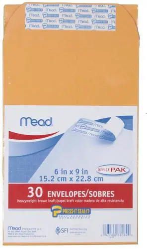 Envelopes, Letter Size, 6" x 9", Press-It Seal-It Self Adhesive Closure, Brown Kraft All-Purpose 24-lb Paper Mailing Envelopes, 30 Count (76084) Envelopes, Letter Size, 6" x 9", Press-It Seal-It Self Adhesive Closure, Brown Kraft All-Purpose 24-lb Paper Mailing Envelopes, 30 Count (76084)