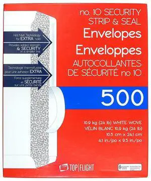 PSTF10NWT #10 Envelopes, Strip & Seal, Security Tinted, White Paper, 24 lb, 500 Count PSTF10NWT #10 Envelopes, Strip & Seal, Security Tinted, White Paper, 24 lb, 500 Count