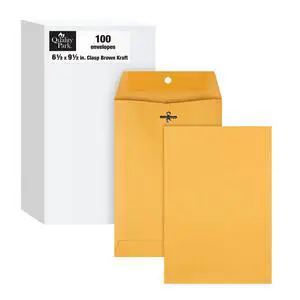 Clasp Envelopes, 6.5 x 9.5 Inch Brown Kraft Catalog Envelopes, for Mailing Small Business Papers, Gummed Closure, Box of 100 (QUA37863) Clasp Envelopes, 6.5 x 9.5 Inch Brown Kraft Catalog Envelopes, for Mailing Small Business Papers, Gummed Closure, Box of 100 (QUA37863)