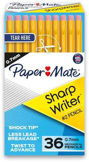 SharpWriter Mechanical Pencils, 0.7 mm #2 Pencil Lead, Yellow, 36 Count - Back to School Supplies SharpWriter Mechanical Pencils, 0.7 mm #2 Pencil Lead, Yellow, 36 Count - Back to School Supplies