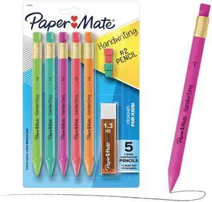 Handwriting Triangular Mechanical Pencils with Lead & Eraser Refills, 1.3mm, Fun Barrel Colors, 5 Count - School Supplies, Kids Writing Handwriting Triangular Mechanical Pencils with Lead & Eraser Refills, 1.3mm, Fun Barrel Colors, 5 Count - School Supplies, Kids Writing