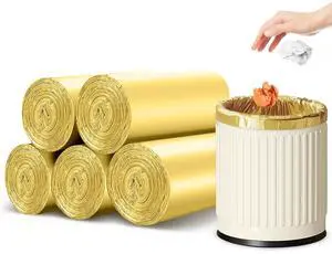 5 Rolls Small Trash Garbage Bags, 2.6 Gallon Strengthen Trash Bags, Durable Plastic Bags for Kitchen Office Home Bedroom Garden Waste Bin, Fit 10 Liter Trash-Can-Liners, 100 Count (Golden) 5 Rolls Small Trash Garbage Bags, 2.6 Gallon Strengthen Trash Bags, Durable Plastic Bags for Kitchen Office Home Bedroom Garden Waste Bin, Fit 10 Liter Trash-Can-Liners, 100 Count (Golden)