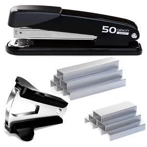 Metal Stapler Heavy Duty - 50 Sheet Capacity with 2000 Pieces 1/4", 5/16" Staples and Staple Remover, No Jam, Non-Slip, Stapler Heavy Duty for Desk, Classroom and Office, Black Metal Stapler Heavy Duty - 50 Sheet Capacity with 2000 Pieces 1/4", 5/16" Staples and Staple Remover, No Jam, Non-Slip, Stapler Heavy Duty for Desk, Classroom and Office, Black