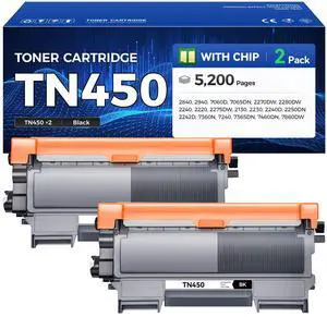 TN450 Toner Cartridge Black 2-Pack Printer Replacement Compatible for Brother TN-450 TN420 TN-420 HL-2270DW HL-2280DW HL-2230 MFC-7360N MFC-7860DW DCP-7065DN Intellifax 2840 2940 MFC-7240 HL-2240D Ink TN450 Toner Cartridge Black 2-Pack Printer Replacement Compatible for Brother TN-450 TN420 TN-420 HL-2270DW HL-2280DW HL-2230 MFC-7360N MFC-7860DW DCP-7065DN Intellifax 2840 2940 MFC-7240 HL-2240D Ink