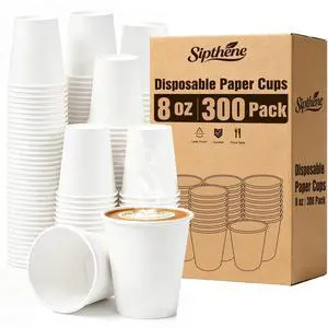 300 Pack 8 oz Paper Cups, Disposable White Hot and Cold Coffee Cups for Water, Tea, Juice, Cocoa, Bulk Party Office Home Travel 300 Pack 8 oz Paper Cups, Disposable White Hot and Cold Coffee Cups for Water, Tea, Juice, Cocoa, Bulk Party Office Home Travel