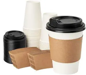 12 oz 50 pack Disposable Paper Coffee Cups with Lids and Sleeves 12 oz 50 pack Disposable Paper Coffee Cups with Lids and Sleeves