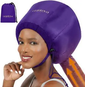 Bonnet Hair Dryer Attachment w/A Headband Integrated that Reduces Heat Around Ears & Neck - Diffuser Cap for Hair Dryer Curly Hair, Speeds Up Drying Time, Deep Conditioning at Home - Large (Purple) Bonnet Hair Dryer Attachment w/A Headband Integrated that Reduces Heat Around Ears & Neck - Diffuser Cap for Hair Dryer Curly Hair, Speeds Up Drying Time, Deep Conditioning at Home - Large (Purple)