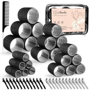 4 Sizes Self-Grip Hair Rollers Set - 50 Pcs Jumbo Curlers for Long, Short Hair and Bangs (25mm, 36mm, 48mm, 60mm) With Clips, Black 4 Sizes Self-Grip Hair Rollers Set - 50 Pcs Jumbo Curlers for Long, Short Hair and Bangs (25mm, 36mm, 48mm, 60mm) With Clips, Black