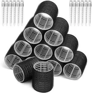 Big Self-Grip Hair Curlers Rollers with Stainless Steel Duckbill Clips for Long, Medium, Thick Hair and Bangs Volume (Black) Big Self-Grip Hair Curlers Rollers with Stainless Steel Duckbill Clips for Long, Medium, Thick Hair and Bangs Volume (Black)