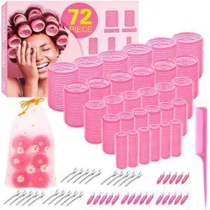 5 Size Hair Rollers, 72Pcs Roller Set, Hair Curlers for Blowout Look Long, Short Hair, Jumbo Large Big Small 30 Hair Rollers, 40 Roller Clips, Tail Comb, Storage Bag 5 Size Hair Rollers, 72Pcs Roller Set, Hair Curlers for Blowout Look Long, Short Hair, Jumbo Large Big Small 30 Hair Rollers, 40 Roller Clips, Tail Comb, Storage Bag