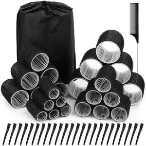 50 Pcs Rollers Hair Curlers Set with 24Pcs Self Grip Hair Rollers 4 Sizes and 24 Pcs Clips for Blowout Look Long Medium Short Thick Hair Volume 50 Pcs Rollers Hair Curlers Set with 24Pcs Self Grip Hair Rollers 4 Sizes and 24 Pcs Clips for Blowout Look Long Medium Short Thick Hair Volume