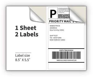 Half Sheet Shipping Labels for Laser and Inkjet Printers 2 Per Page Self Adhesive Mailing Labels White 8.5 x 5.5 (200 Labels) (2LP) Half Sheet Shipping Labels for Laser and Inkjet Printers 2 Per Page Self Adhesive Mailing Labels White 8.5 x 5.5 (200 Labels) (2LP)
