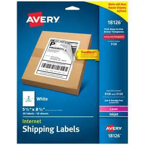Half-Sheet Printable Shipping Labels, 5.5" x 8.5" Customizable Stickers, White, 20 Blank Mailing Labels, Great for Mailing, Shipping, Organizing, and More (18126) Half-Sheet Printable Shipping Labels, 5.5" x 8.5" Customizable Stickers, White, 20 Blank Mailing Labels, Great for Mailing, Shipping, Organizing, and More (18126)