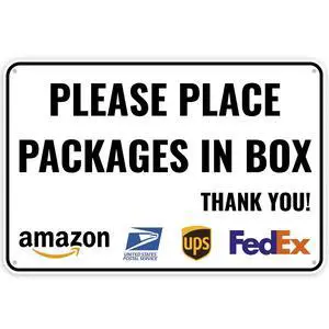 1PC Delivery Sign For Packages - Please Place Packages In Box, 12 x 8 Inches - Aluminum - Delivery Instructions for My Packages Orders from Amazon, UPS, FedEx, USPS 1PC Delivery Sign For Packages - Please Place Packages In Box, 12 x 8 Inches - Aluminum - Delivery Instructions for My Packages Orders from Amazon, UPS, FedEx, USPS