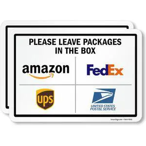 2-Pack 'Please Leave Packages in The Box' Instructions Sticker Labels with Delivery Partner Logos, 7" x 10", 5 mil Laminated Polyester with SuperStick Adhesive, Multicolor, Made in USA 2-Pack 'Please Leave Packages in The Box' Instructions Sticker Labels with Delivery Partner Logos, 7" x 10", 5 mil Laminated Polyester with SuperStick Adhesive, Multicolor, Made in USA