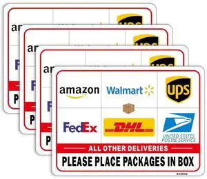Please Leave Packages in Box Sign, Delivery Signs for Packages 4 Pack Please Leave Packages in Box Sign, Delivery Signs for Packages 4 Pack