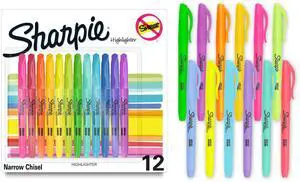 Sharpie Pocket Highlighters, Chisel Tip, Assorted Colored Highlighters, Essential Teacher and Office Supplies, Classroom Must Haves, Smear-Resistant, 12-Pack Sharpie Pocket Highlighters, Chisel Tip, Assorted Colored Highlighters, Essential Teacher and Office Supplies, Classroom Must Haves, Smear-Resistant, 12-Pack