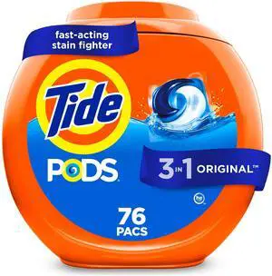PODS laundry detergent pacs, 3-in-1 Stain Remover, Odor Fighter, Color Protector, 76 Count, HE compatible, Original Scent PODS laundry detergent pacs, 3-in-1 Stain Remover, Odor Fighter, Color Protector, 76 Count, HE compatible, Original Scent