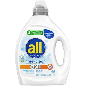 free clear Advanced OXI Laundry Detergent, 80.1oz, 90 Loads, Stainfighting, Unscented and Hypoallergenic for Sensitive Skin, Concentrated, Dermatologist Tested, HE Safe free clear Advanced OXI Laundry Detergent, 80.1oz, 90 Loads, Stainfighting, Unscented and Hypoallergenic for Sensitive Skin, Concentrated, Dermatologist Tested, HE Safe