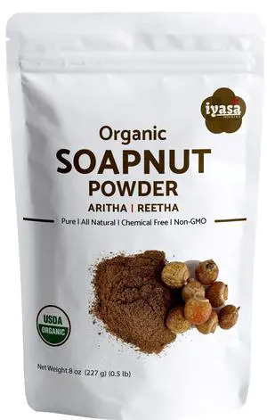 Organic Soapnut Powder (Reetha Powder) 8oz - Natural Organic Laundry Detergent - Multi-Use Hair, Skin & Household Cleanser - Plant-Based Cleanser, Shampoo & Conditioner Organic Soapnut Powder (Reetha Powder) 8oz - Natural Organic Laundry Detergent - Multi-Use Hair, Skin & Household Cleanser - Plant-Based Cleanser, Shampoo & Conditioner